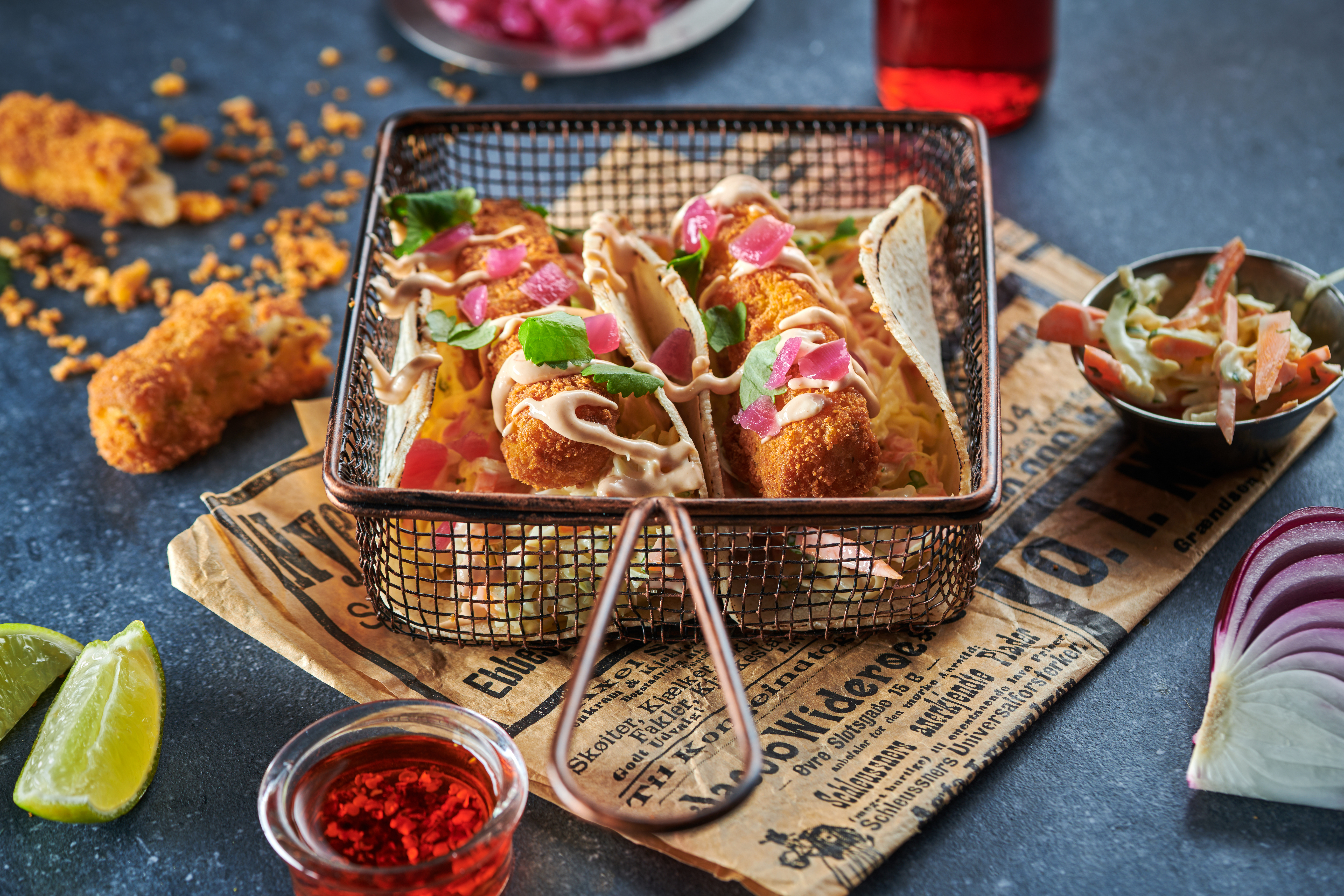 Fish taco med coleslaw og 