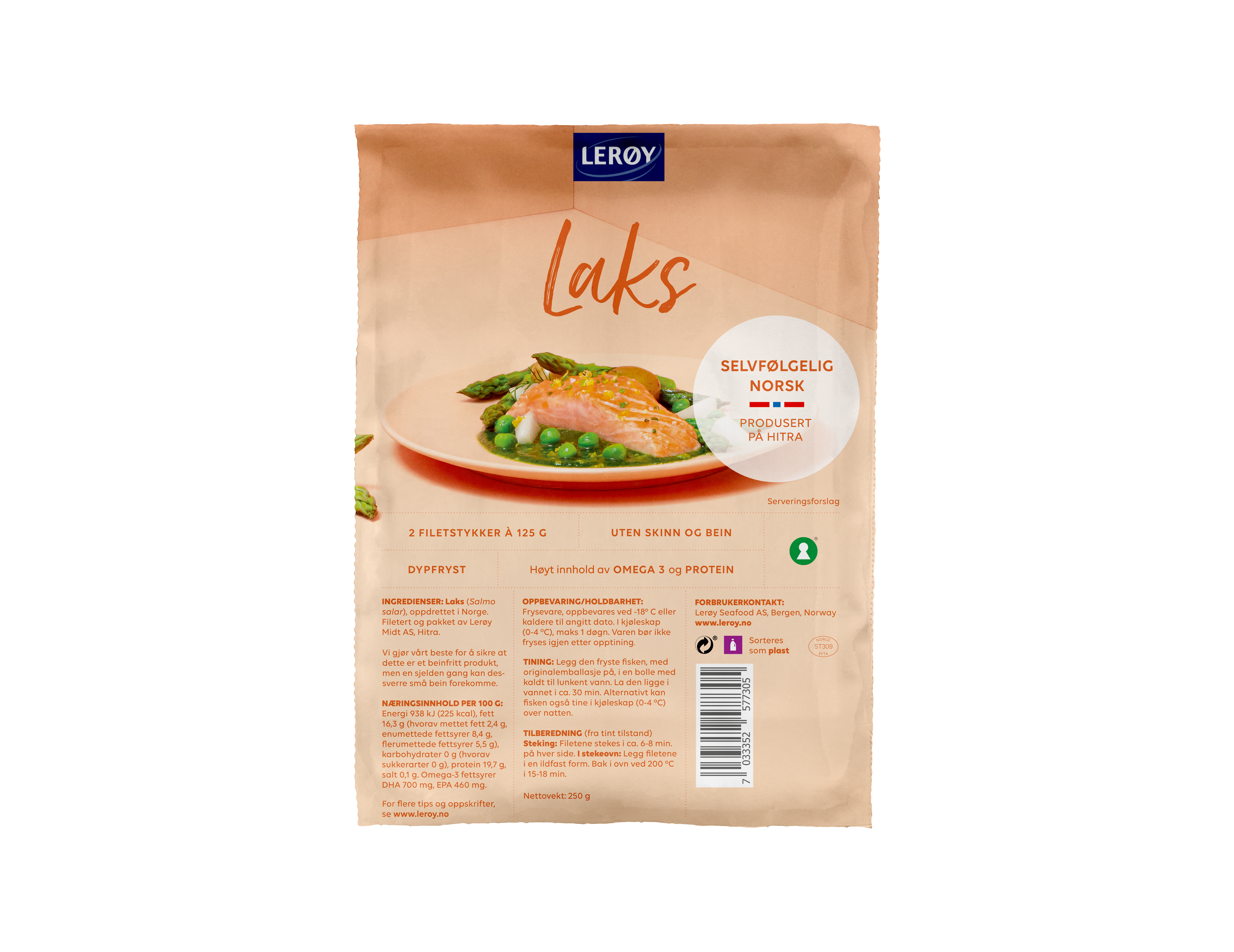 Pakning med 2 laksestykker på 125 gram