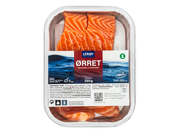 Ørret porsjoner med skinn forpakning