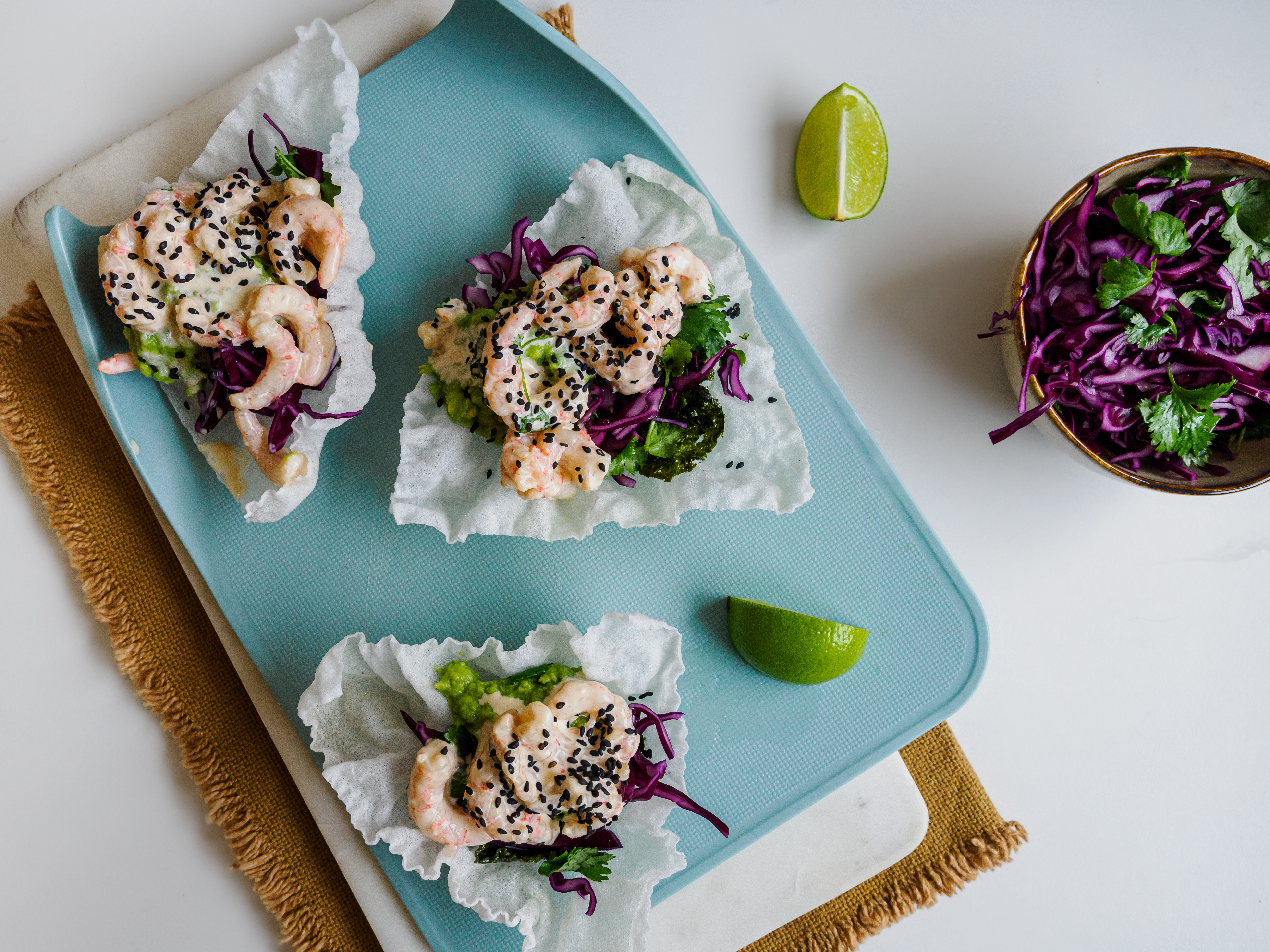 Rispapir med reker og salat 